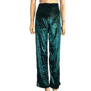 NWT Superdown Dorian Pant Velvet Tinsel Holiday Emerald Green Bootcut